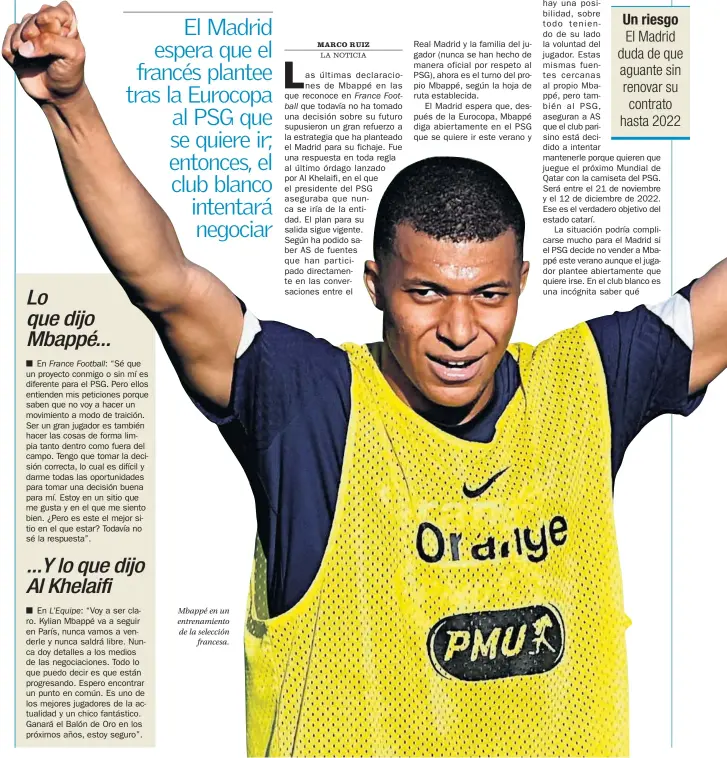  ??  ?? Mbappé en un entrenamie­nto de la selección francesa.