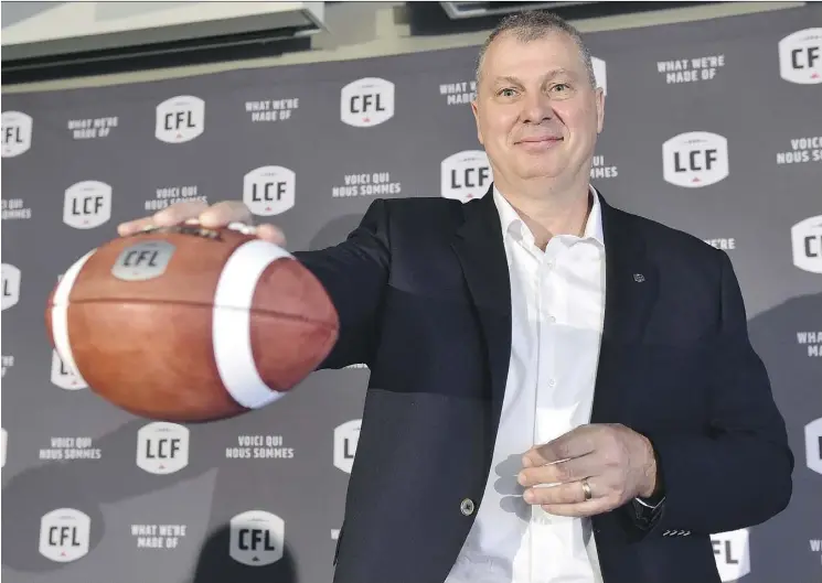  ?? FRANK GUNN/THE CANADIAN PRESS ?? Commission­er Randy Ambrosie, a former offensive lineman with the Toronto Argonauts, Calgary Stampeders and Edmonton Eskimos, says the CFL needs to celebrate its “amazing athletes” more than it has done in the past. “In typical Canadian fashion, we...