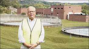  ?? / Associated Press ?? In this undated image taken from video, Danbury Mayor Mark Boughton stands in front of the Danbury Wastewater Treatment Plant in Danbury as he announces a tongue-in-cheek move to rename the facility after John Oliver following the comedian's expletive-filled rant about the city.