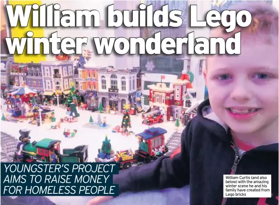  ??  ?? William Curtis (and also below) with the amazing winter scene he and his family have created from Lego bricks