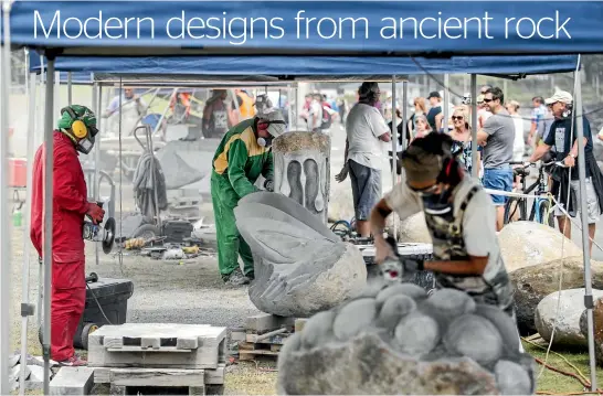  ?? PHOTOS: ANDY JACKSON/STUFF ?? A host of stone sculptors have taken up residence on the Coastal Walkway.