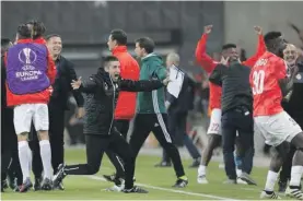  ?? Photo: AP ?? Hapoel Be’er Sheva team members celebrate after scoring against Inter in stoppage time