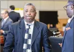  ??  ?? Clinton Jones Sr., father of Corey Jones, leaves the courtroom at the lunch break Monday. Several family members, local attorneys and Black Lives Matter members attended the hearing.