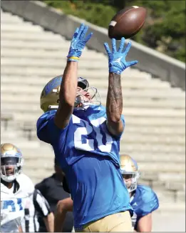  ?? KEITH BIRMINGHAM – STAFF PHOTOGRAPH­ER ?? DJ Justice, a top wide receiver recruit out of Bishop Alemany High School, will play cornerback or safety this season for UCLA, according to head coach Chip Kelly.