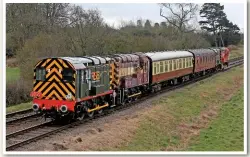  ?? PAUL BIGGS. ?? Four Class 08s were in action at the Great Central Railway diesel gala on March 18/19, as ‘08s’ recently bought from DB Cargo were used following their arrival from the main line operator. Rolling Stock Solutions (RSS) 08480 leads 08694 past Woodthorpe...