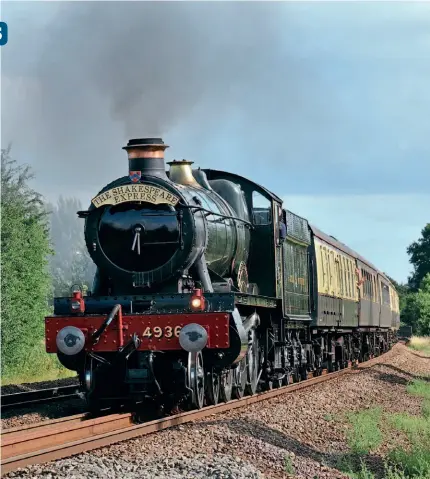  ??  ?? When its overhaul is complete at Tyseley Locomotive Works, No. 4936 Kinlet Hall may return to duties it is familiar with, such as ‘The Shakespear­e Express’ which it is seen hauling on July 12, 2009. DENIS CHICK