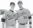  ?? TODD OLSZEWSKI/HANDOUT ?? Orioles catcher Caleb Joseph, right, stands with his brother Corban, a first baseman with the Triple-A Norfolk Tides, during spring training.