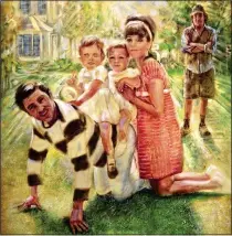  ??  ?? ‘PERFECT MOMENT’: Alexander Newley’s 2007 painting of a family photograph taken in the garden of their Los Angeles home in 1967