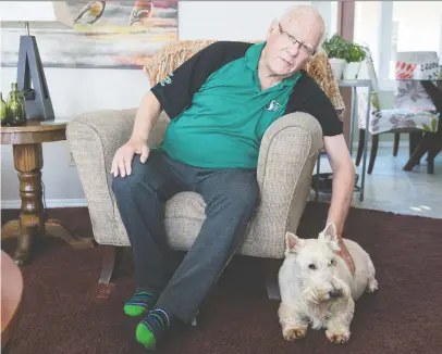  ?? BRANDON HARDER ?? Longtime broadcaste­r John Lynch with his dog Taffy in his home in Regina on Sept. 21.