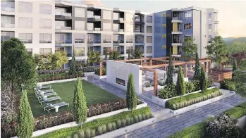  ??  ?? An artist’s rendering depicts the outdoor space at Court — two six-storey condo buildings with 153 units.