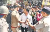  ?? PTI ?? Police detain a MNS worker as per preventive action at Khalkar Chowk in Pune on May 4.