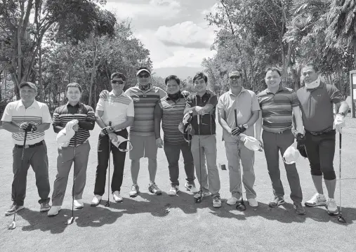  ??  ?? TEAM FTB-DCGC
Members of team Fore The Boys-Davao City Golf Club led by president Ernest Damaso (5th from left) joined by team captain Atty. Juan Carlos Angeles, Gil Bullecer, Andrew Bautista, Pittjun Batu, Atty. Jong Agton, Romeo Boyet Sonico, Marko Fuentes, Christian Gabucan and Reinz Yamyamin.