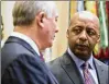  ?? ANDREW HARRER / BLOOMBERG 2017 ?? J.C. Penney CEO Marvin Ellison (right) talks at the White House with Greg Sandfort, CEO of Tractor Supply Co., early last year.