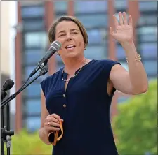  ?? STUART CAHILL / HERALD STAFF ?? DREAM ON: Mass. Attorney General Maura Healey addresses the crowd at an abortion rights protest held on Boston Common on Saturday. Healey’s campaign recently hired a self-described “Undoc DREAMer” as deputy political director.