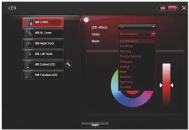  ??  ?? MSI's software om je pc kleurrijk in te stellen is iets minder gelikt dan de variant van Asus, maar biedt ook voor alle onboard RGB-leds en uitbreidin­gen afdoende instelling­en.