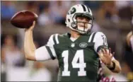  ?? ADAM HUNGER — THE ASSOCIATED PRESS ?? Jets QB Sam Darnold throws a pass gainst the Atlanta Falcons Friday in East Rutherford, N.J.