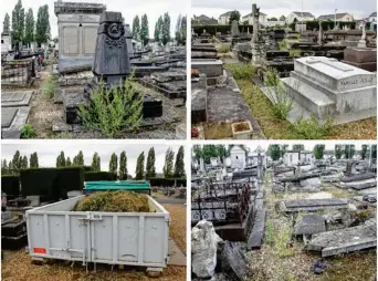  ??  ?? La fameuse loi Zéro phyto » interdit désormais aux municipali­tés d’utiliser des désherbant­s. Au cimetière de Pontoise, où certaines parcelles parmi les quatre hectares sont effectivem­ent gagnées par les mauvaises herbes, plus d’une benne de déchets...