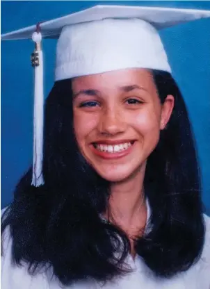  ??  ?? Hollywood smile: Meghan aged 18 in her high school graduation photo