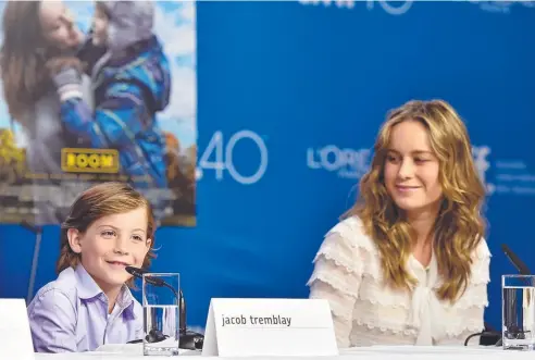  ?? Picture: MIKE WINDLE/GETTY IMAGES ?? REWARDED: Jacob Tremblay and Brie Larson at a 2015 Toronto Internatio­nal Film Festival press conference for their filmRoom.