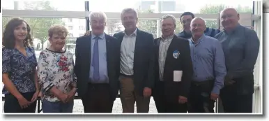  ?? Photo: Jim Coughlan ?? ABOVE: Cllr Michael Creed (FG) was the biggest poll topper at the Macroom local elections and got 2,954 first preference votes, exceeding the quota which was 2,474.
LEFT: All smiles at the election at the ffirst count of Cllr Michael Creed (FG) were his proud supporters,
Clare Mungovan and her mother, Evelyn McSweeney, Cllr Michael Creed (FG), Minister for Agricultur­e Food and the Marine, Michael Creed, EEoghan Buckley, Declan Tobin, Fintan McSweeney and Michael O’Riordan at County Hall on Saturday.