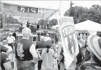  ?? MANUEL BALCE CENETA/ASSOCIATED PRESS ?? Bikers at a Rolling Thunder rally in Washington listen to presumptiv­e GOP nominee Donald Trump on Sunday. Trump will have to seize on marginal shifts in the electorate to win states that voted for President Barack Obama in 2012.