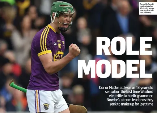  ??  ?? Conor McDonald celebrates after Wexford’s league quarter-final win over Kilkenny