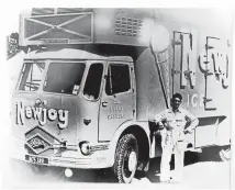  ??  ?? Brian Simon with the icecream truck he drove for his father’s Dunedin company Newjoy.