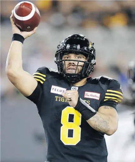  ?? MARK BLINCH / THE CANADIAN PRESS FILES ?? Hamilton Tiger-Cats quarterbac­k Jeremiah Masoli — named an East all-star — is a decent bet to be the East’s nominee for the league’s Most Outstandin­g Player award.