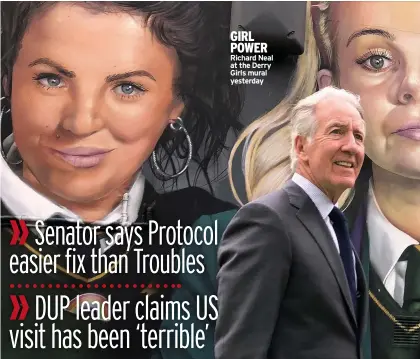  ?? ?? GIRL POWER Richard Neal at the Derry Girls mural yesterday