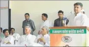  ?? HT PHOTO ?? Rajasthan Congress chief Sachin Pilot addresses party members on Tuesday.