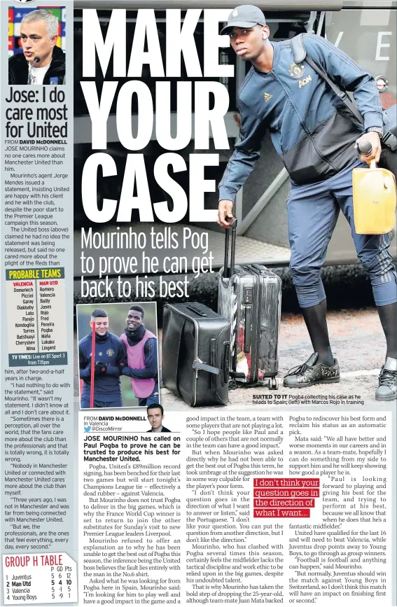  ??  ?? Pogba collecting his case as he heads to Spain; (left) with Marcos Rojo in training