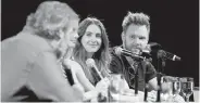  ??  ?? From left, Community creator Dan Harmon moderates a panel featuring Gillian Jacobs, Alison Brie and Joel McHale at SXSW in Austin, Texas, recently.