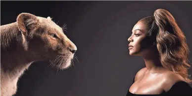  ??  ?? Beyoncé goes nose-to-nose with her “Lion King” character Nala.