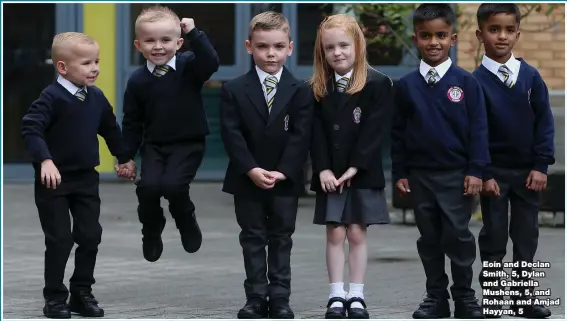  ??  ?? Eoin and Declan Smith, 5, Dylan and Gabriella Mushens, 5, and Rohaan and Amjad Hayyan, 5