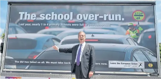  ??  ?? Class divide…Ukip leader Nigel Farage launches the party’s latest campaign placard which highlights the difficulti­es facing our schools