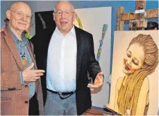  ?? FOTO: SABINE CENTNER ?? Manfred Scharpf (rechts) und den belgischen Künstler Jean-Marie Bottequin verbindet eine lange Freundscha­ft.
