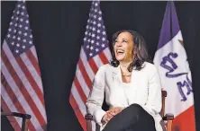  ??  ?? Harris, campaignin­g last Monday in Burlington, Iowa, strives to straddle the line between moderates and progressiv­es.