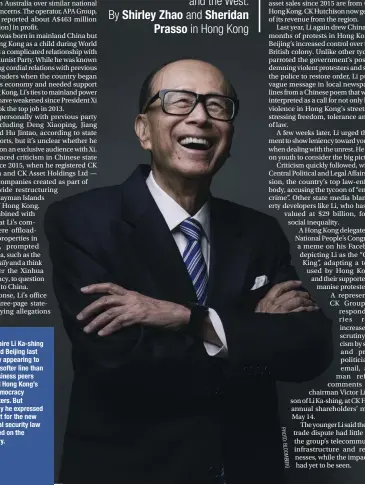  ?? PHOTO: BLOOMBERG ?? Billionair­e Li Ka-shing angered Beijing last year by appearing to take a softer line than his business peers toward Hong Kong’s pro-democracy protesters. But recently he expressed support for the new national security law imposed on the territory.