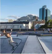  ??  ?? ABOVE: On the elevated level, landscaped gardens share space with dedicated activity zones, including a concrete skatepark manufactur­ed by California Skateparks Africa.