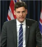  ?? The Canadian Press ?? Attorney General David Eby speaks during a press conference in the press theatre at legislatur­e in Victoria.