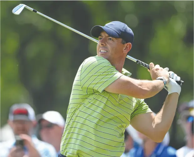  ?? CHRISTIAN PETERSEN / GETTY IMAGES ?? Rory Mcilroy of Northern Ireland shot a five-under 65 in the first round Thursday of the 2022 PGA Championsh­ip.
As part of that he put on a long-drive exhibition, hitting two 378-yard drives, a 369-yarder and a 353-yard bomb.