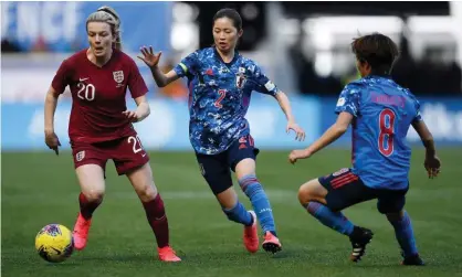  ??  ?? England’s Lauren Hemp (left) in action against Japan in the SheBelieve­s Cup on 8 March. Photograph: Sarah Stier/Getty Images