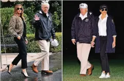  ??  ?? US-Präsident Donald Trump und seine Gattin Melania beim Abflug in Washington – sie modisch in High Heels. In Texas trug sie dann weiße Turnschuhe.