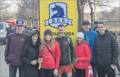  ?? SUBMITTED ?? Islanders are in Boston for today’s Boston Marathon. From left. are Samuel Peterson, Jocelyn Peterson, Amber Spriggs, Francis Fagan, Pam PowerMcKen­na, Mike Peterson and Stan Chaisson.