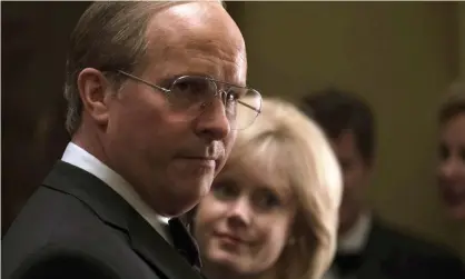  ??  ?? A pale-pink bespectacl­ed beach ball … Christian Bale as Dick Cheney, with Amy Adams as Lynne Cheney. Photograph: Matt Kennedy/AP