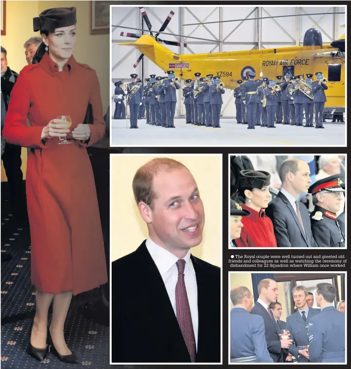  ??  ?? The Royal couple were well turned out and greeted old friends and colleagues as well as watching the ceremony of disbandmen­t for 22 Squadron where William once worked