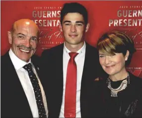  ??  ?? Barry O’Connor with his proud parents, George and Ellen, at a Sydney Swans club function prior to the coronaviru­s outbreak.