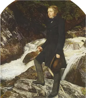  ??  ?? Millais’s famous portrait shows Ruskin by the River Finglas on their Scottish holiday in 1853, although it was finished in Millais’s London studio, with Ruskin staring at ‘rows of chimnies in Gower Street’. The painting is highly charged, as Millais had fallen in love with Ruskin’s wife, Effie (they married in 1855, after the Ruskins’ union had been annulled)