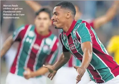 ??  ?? Marcos Paulo celebra un gol con Fluminense ante Peñarol, en la Copa Sudamerica­na.