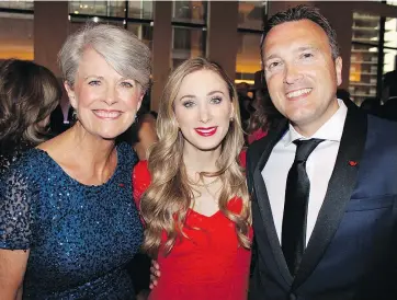  ??  ?? CEO Adrienne Baker and board chair Brian Curin welcomed Olympic medallist Joannie Rochette, a Heart and Stroke Ambassador to the organizati­on’s premiere party.